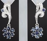 Изысканные серебряные серьги со звездчатыми и синими сапфирами Серебро 925