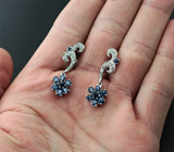 Изысканные серебряные серьги со звездчатыми и синими сапфирами Серебро 925