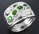 Замечательное серебряное кольцо с диопсидами Серебро 925