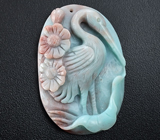 Камея-подвеска «Цапля» из цельного амазонита 26 грамм 