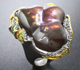 Серебряное кольцо с крупным мексиканским огненным агатом и цаворитами Серебро 925