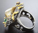 Серебряное кольцо с лимонным цитрином, изумрудом и сапфирами Серебро 925
