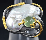 Серебряное кольцо с жемчужиной барокко и пренитом Серебро 925