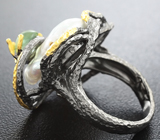 Серебряное кольцо с жемчужиной барокко и пренитом Серебро 925