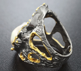 Серебряное кольцо с жемчужиной, австралийским дублет опалом и сапфирами Серебро 925