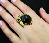 Серебряное кольцо с дымчатым кварцем и черными шпинелями Серебро 925