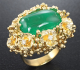Золотое кольцо с крупным уральским изумрудом 11,71 карат и бриллиантами Золото