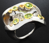 Серебряное кольцо с перидотами и сапфирами Серебро 925