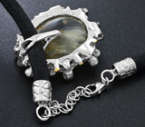 Серебряный кулон с рутиловым кварцем и сапфирами на шнуре Серебро 925