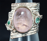 Серебряное кольцо с морганитом и изумрудами Серебро 925