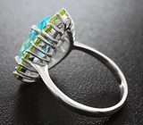 Чудесное серебряное кольцо с топазом и перидотами Серебро 925