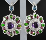 Роскошные серебряные серьги с самоцветами Серебро 925