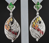 Праздничный серебряный комплект с разноцветными сапфирами Серебро 925
