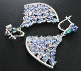 Роскошные cеребряные серьги с танзанитами, топазами и сапфирами Серебро 925