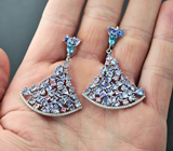 Роскошные cеребряные серьги с танзанитами, топазами и сапфирами Серебро 925