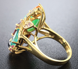 Чудесное серебряное кольцо с хризопразом и самоцветами Серебро 925