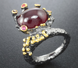 Серебярное кольцо с рубином и сапфирами Серебро 925