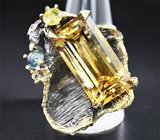 Серебряное кольцо с цитрином, топазом, сфеном и желтым сапфиром Серебро 925
