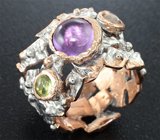 Серебряное кольцо с аметистом, перидотом и лунным камнем Серебро 925