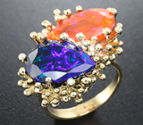Золотое кольцо с кристаллическими опалами 6 карат и бриллиантами Золото