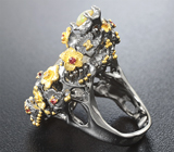 Серебряное кольцо с кварцем, эфиопским опалом и сапфирами