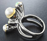 Серебряное кольцо с жемчугом и эфиопскими опалами Серебро 925
