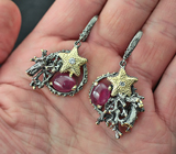 Серебряные серьги с рубинами и родолитами Серебро 925