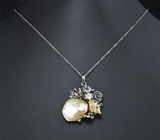 Серебряный кулон с жемчужиной и самоцветами + цепочка Серебро 925