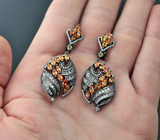Превосходные серебряные серьги с разноцветными сапфирами Серебро 925