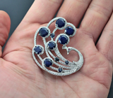 Изысканная серебряная брошь с насыщенно-синими сапфирами Серебро 925