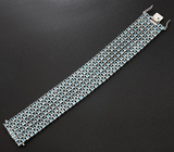 Массивный широкий серебряный браслет с голубыми топазами Серебро 925