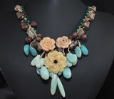 Колье с амазонитом, разноцветной яшмой и ониксом 