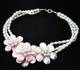 Серебряное колье с розовым перламутром и жемчугом Серебро 925