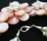 Серебряное колье с розовым перламутром и жемчугом Серебро 925