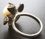 Серебряное кольцо с золотистой жемчужиной и сапфирами Серебро 925
