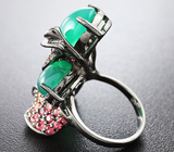 Серебряное кольцо с зелеными агатами, цаворитами и разноцветными сапфирами Серебро 925