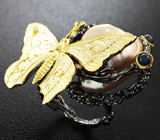 Серебряное кольцо с жемчужиной барокко и черными опалами Серебро 925