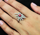 Эффектное серебряное кольцо со звездчатым рубином Серебро 925