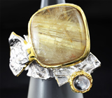 Серебряное кольцо с рутиловым кварцем и гошенитом Серебро 925
