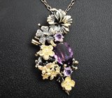 Серебряный кулон с аметистами + цепочка Серебро 925