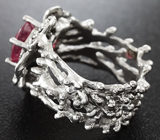 Серебряное кольцо с рубином и черными шпинелями Серебро 925