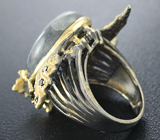 Серебряное кольцо с лабрадоритом и черными шпинелями Серебро 925
