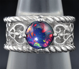 Филигранное серебряное кольцо с кристаллическим черным опалом Серебро 925