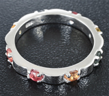 Стильное серебряное кольцо с разноцветными сапфирами Серебро 925