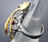Серебряное кольцо с мозамбикским гранатом и сапфирами Серебро 925
