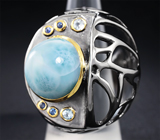 Серебряное кольцо с ларимаром, топазами и синими сапфирами Серебро 925