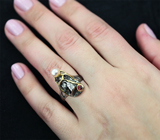 Серебряное кольцо с жемчужином и оранжевым сапфиром