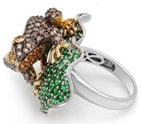 Роскошное кольцо-скульптура с цветными бриллиантами Золото