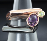 Серебряное кольцо с аметистом и перидотом Серебро 925