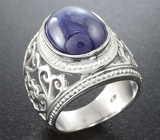 Стильное серебряное кольцо с синим сапфиром Серебро 925